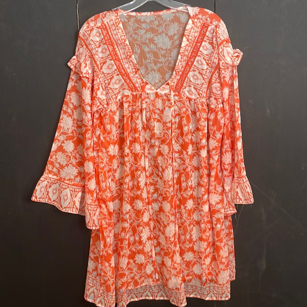 New Cover Up Sheer Orange & Blue Print